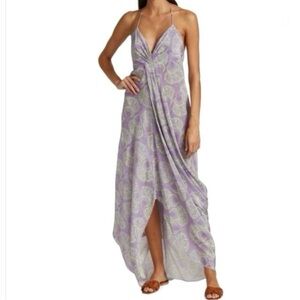 Beatriz Camacho Draped Purple Silk Summer Maxi Dress